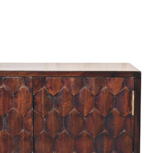 Mini Pineapple-Carved Cabinet | Walnut Finish | Compact Storage