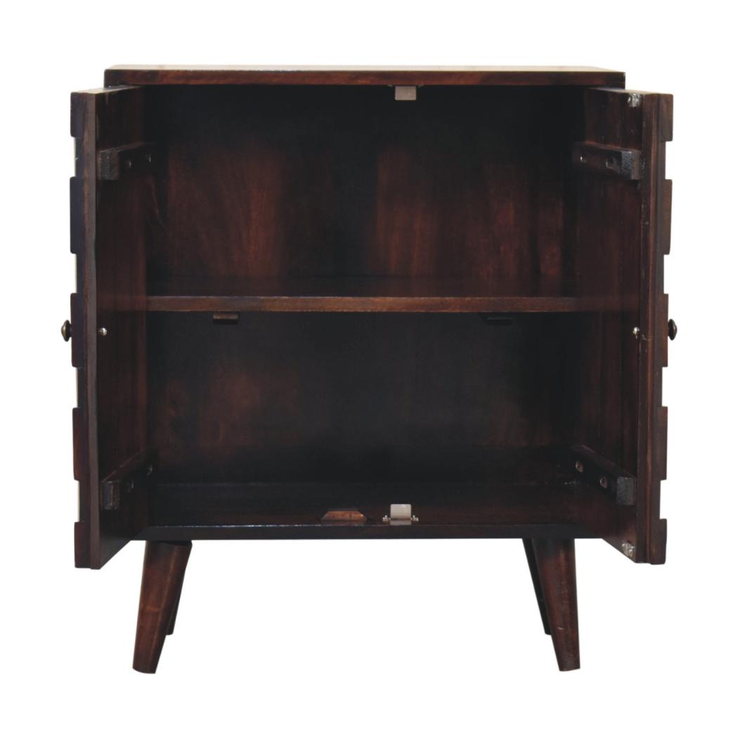 Mini Pineapple-Carved Cabinet | Walnut Finish | Compact Storage