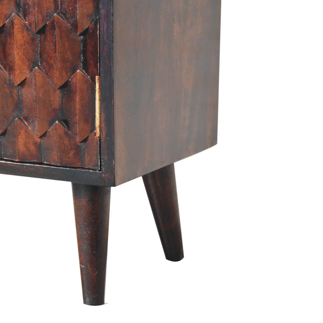 Mini Pineapple-Carved Cabinet | Walnut Finish | Compact Storage