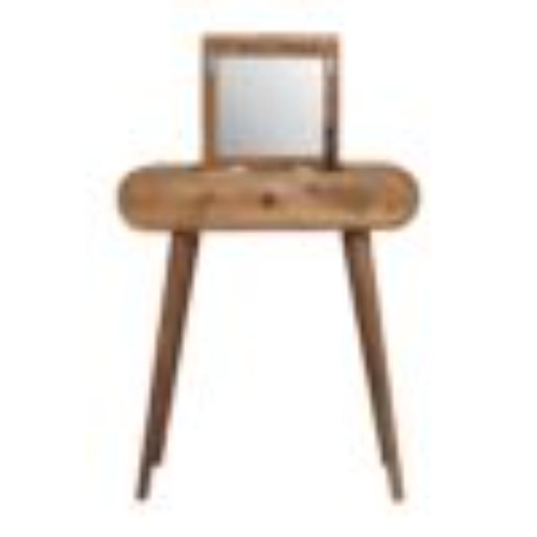Mini Round Dressing Table | Oak Finish | Compact Vanity Design