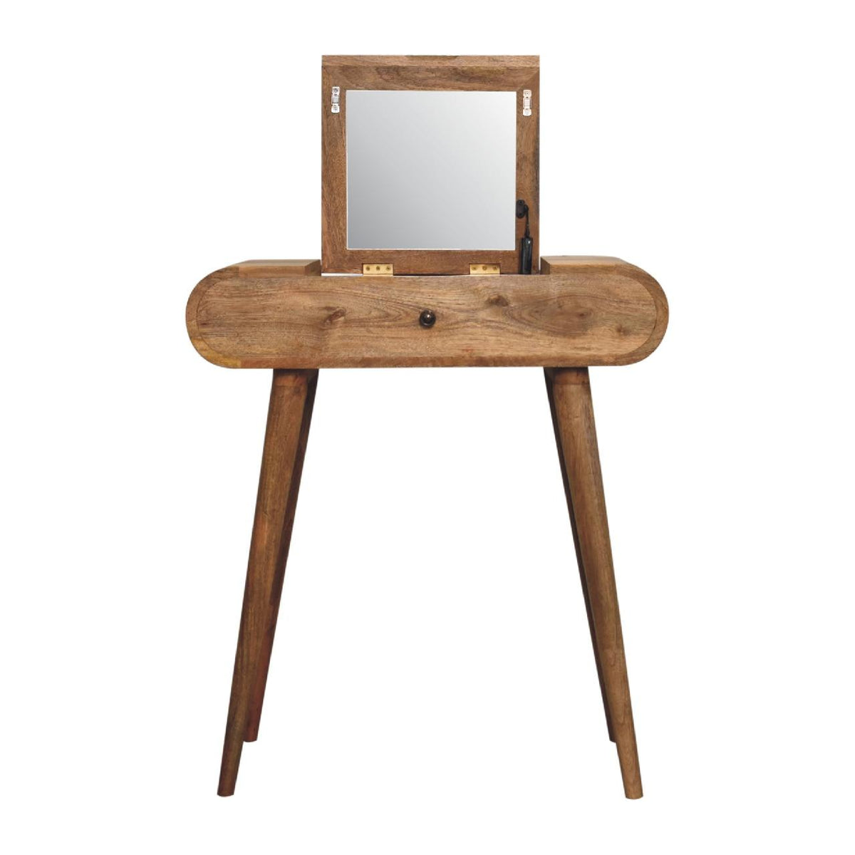 Mini Round Dressing Table | Oak Finish | Compact Vanity Design
