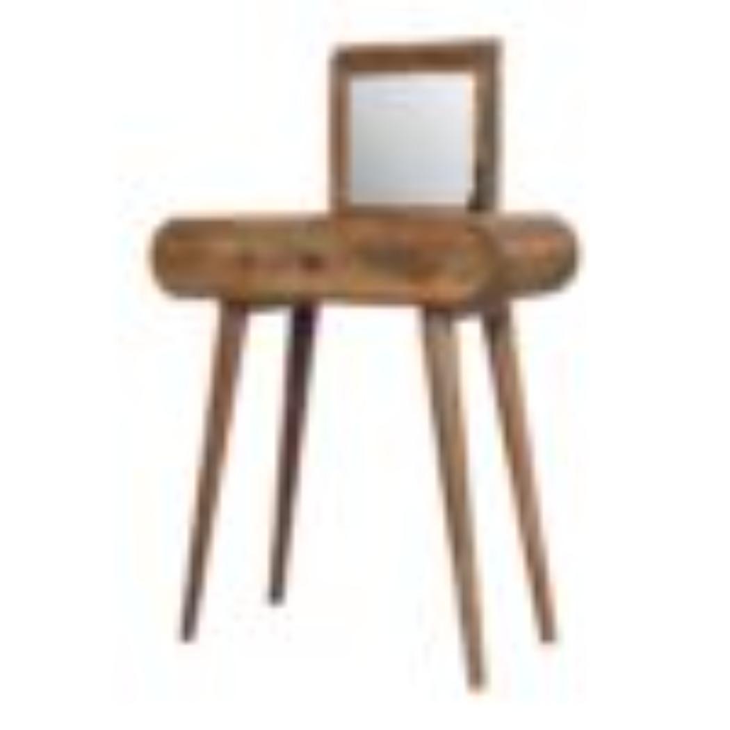 Mini Round Dressing Table | Oak Finish | Compact Vanity Design