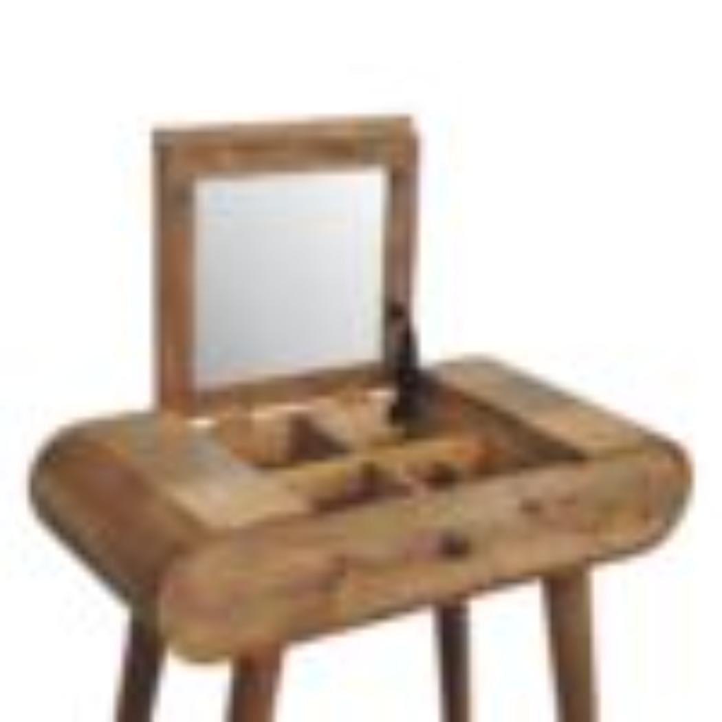 Mini Round Dressing Table | Oak Finish | Compact Vanity Design