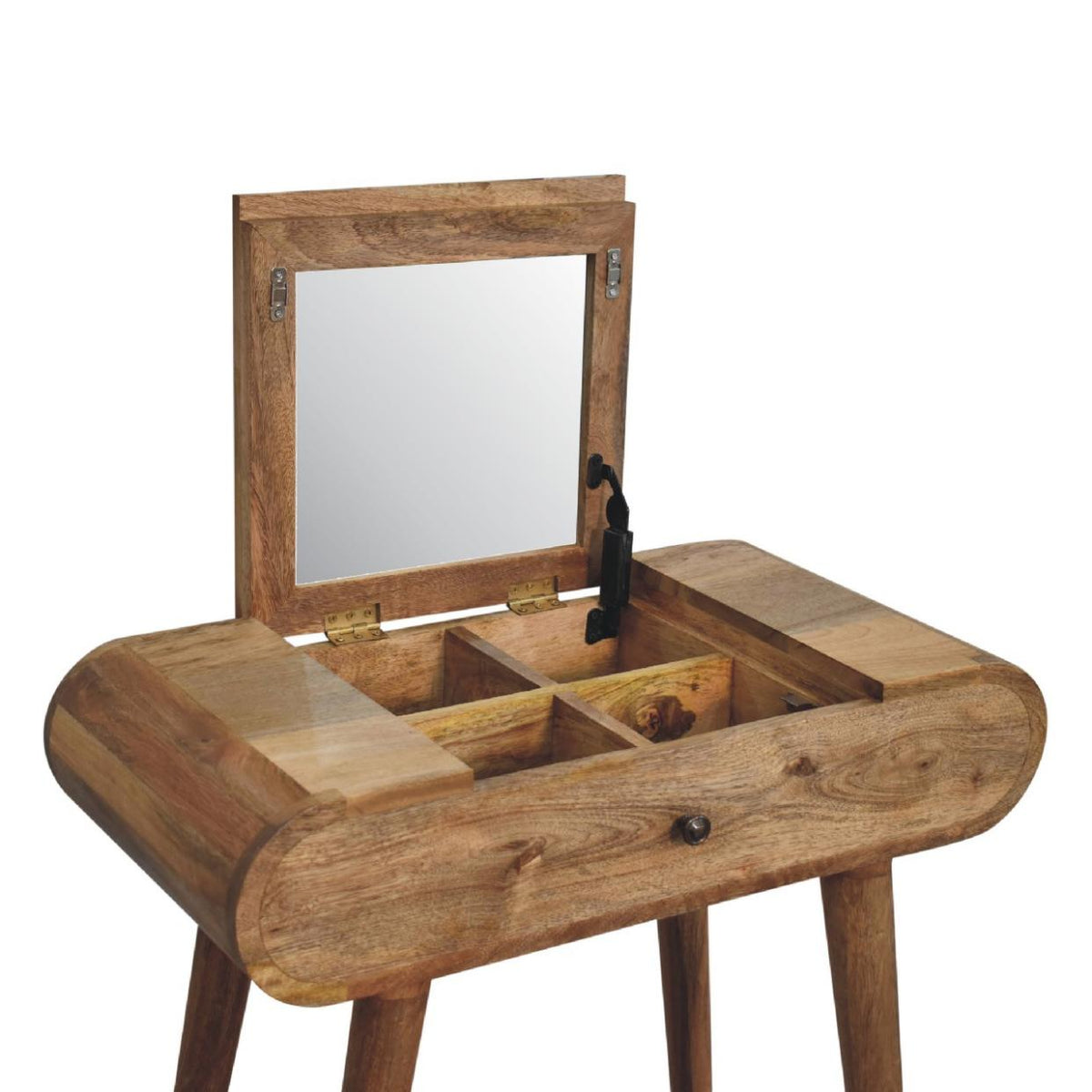 Mini Round Dressing Table | Oak Finish | Compact Vanity Design