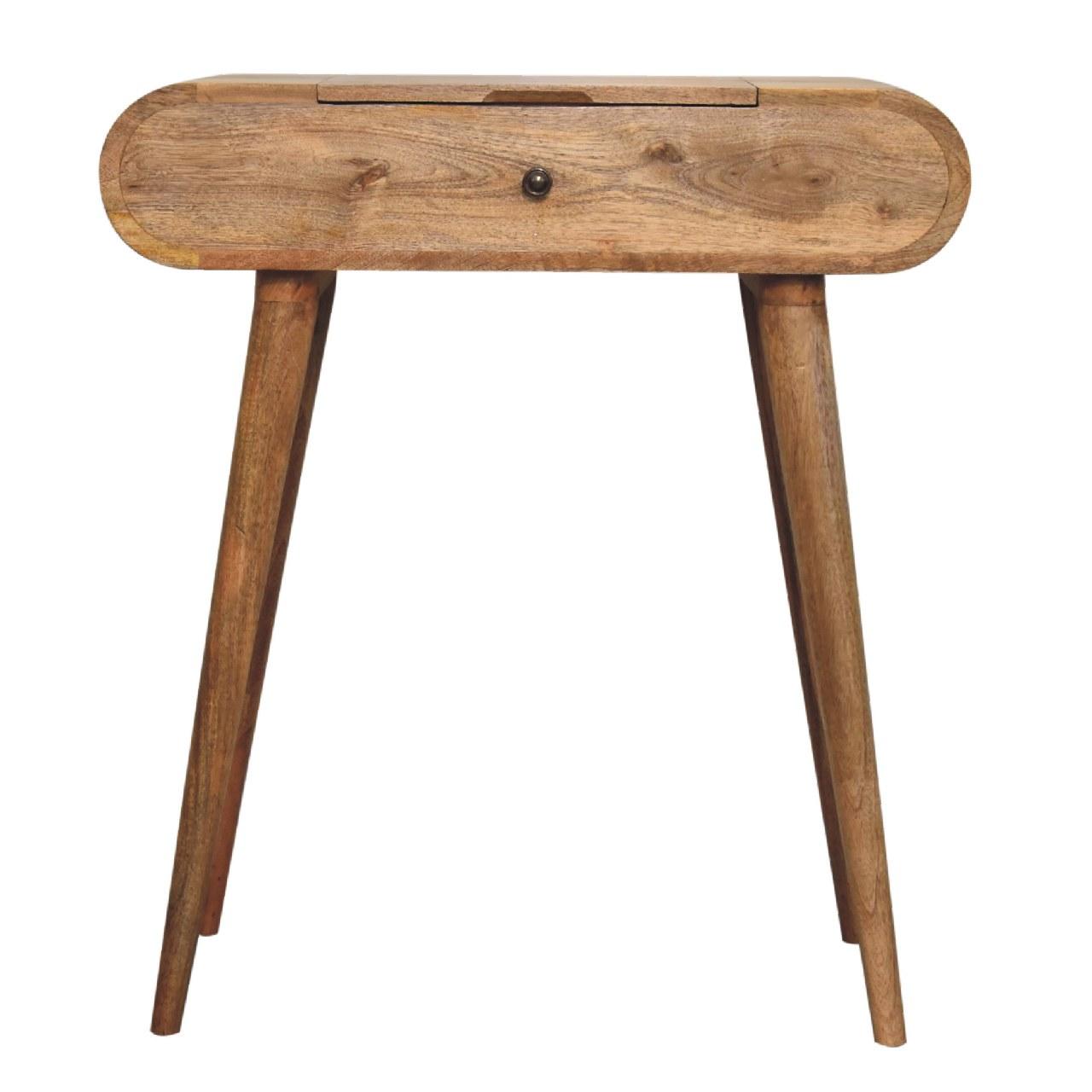 Mini Round Dressing Table | Oak Finish | Compact Vanity Design