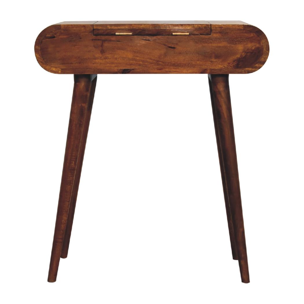 Mini Round Fold Vanity Table | Chestnut Finish | Space-Saving Mirror Design