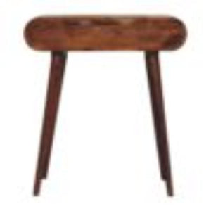 Mini Round Fold Vanity Table | Chestnut Finish | Space-Saving Mirror Design