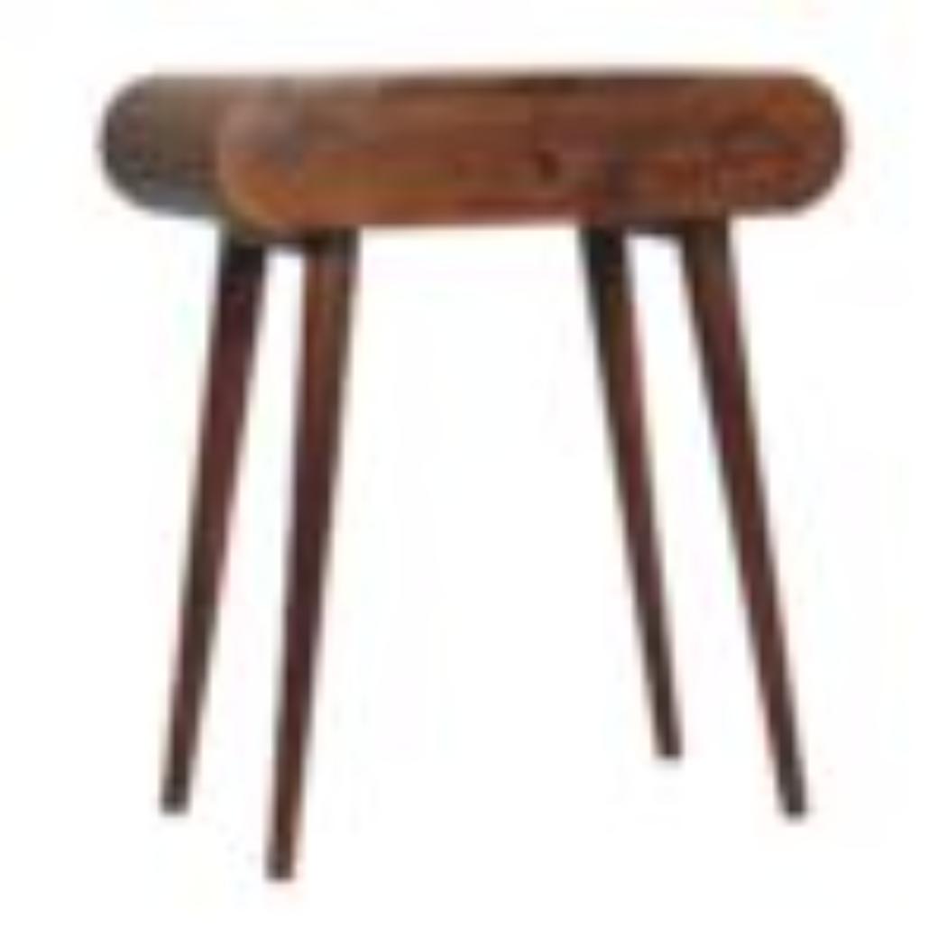 Mini Round Fold Vanity Table | Chestnut Finish | Space-Saving Mirror Design