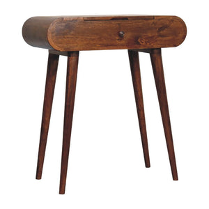 Mini Round Fold Vanity Table | Chestnut Finish | Space-Saving Mirror Design