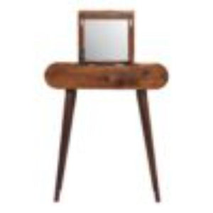 Mini Round Fold Vanity Table | Chestnut Finish | Space-Saving Mirror Design