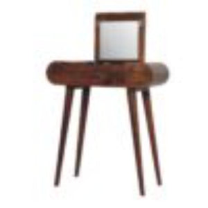 Mini Round Fold Vanity Table | Chestnut Finish | Space-Saving Mirror Design