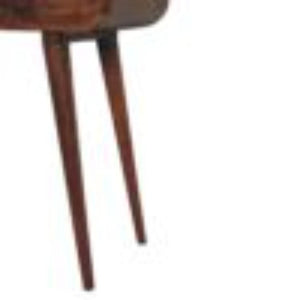Mini Round Fold Vanity Table | Chestnut Finish | Space-Saving Mirror Design