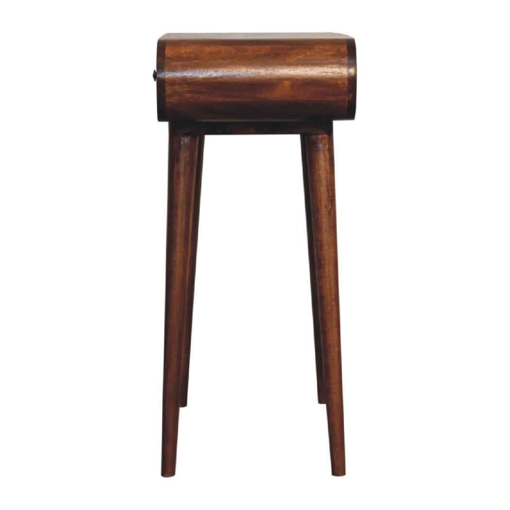 Mini Round Fold Vanity Table | Chestnut Finish | Space-Saving Mirror Design