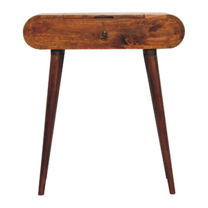 Mini Round Fold Vanity Table | Chestnut Finish | Space-Saving Mirror Design