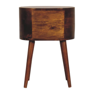 Mini Rounded Bedside Table | Chestnut Finish | Compact Bedroom Storage