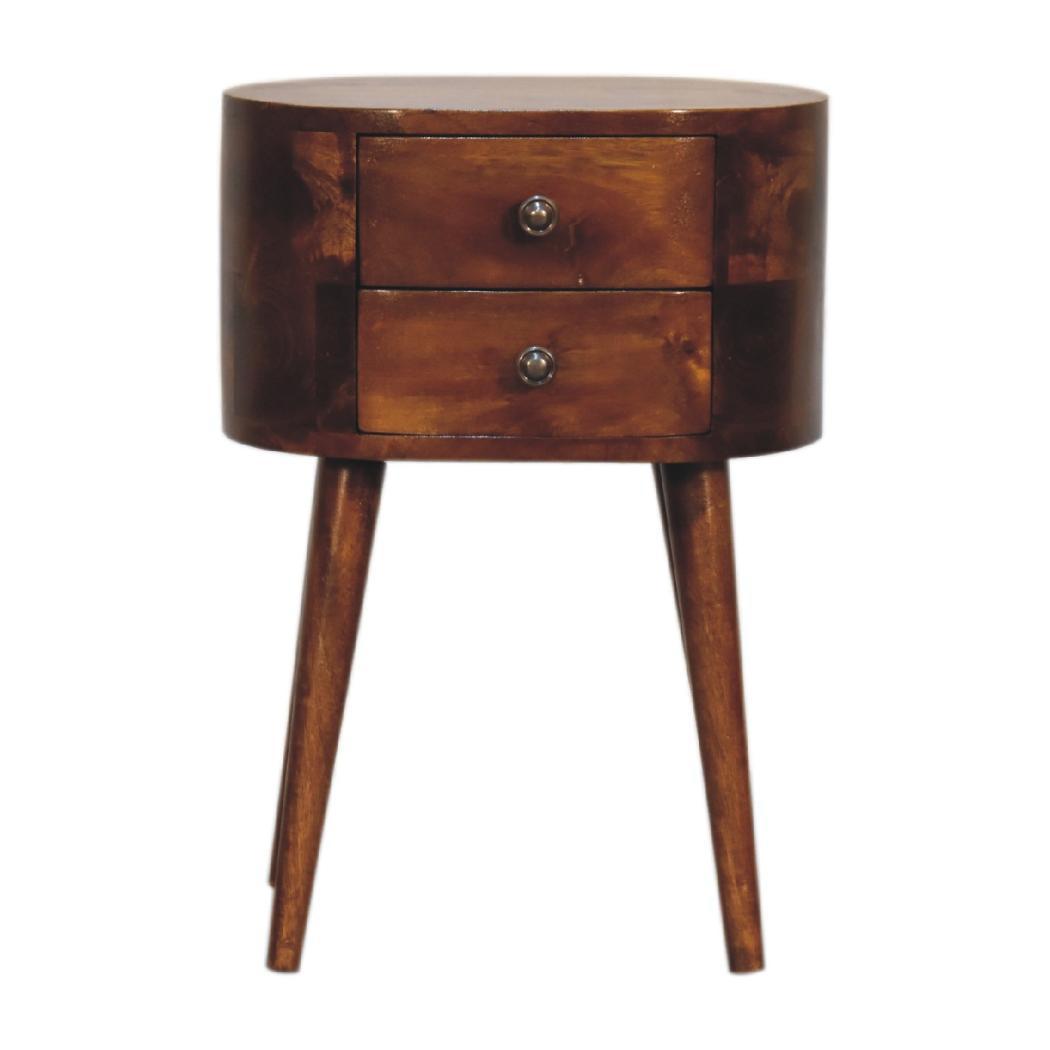 Mini Rounded Bedside Table | Chestnut Finish | Compact Bedroom Storage