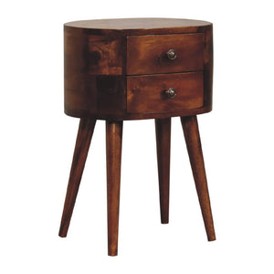 Mini Rounded Bedside Table | Chestnut Finish | Compact Bedroom Storage
