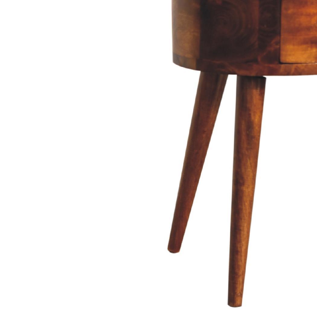 Mini Rounded Bedside Table | Chestnut Finish | Compact Bedroom Storage