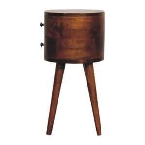 Mini Rounded Bedside Table | Chestnut Finish | Compact Bedroom Storage