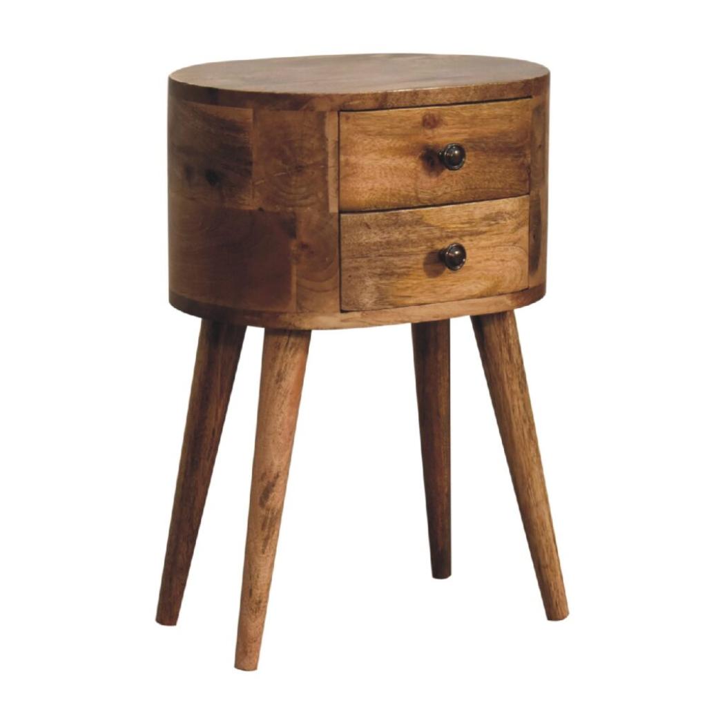 Mini Rounded Bedside Table | Oak Finish | Compact Bedroom Storage