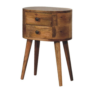 Mini Rounded Bedside Table | Oak Finish | Compact Bedroom Storage