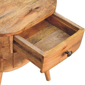 Mini Rounded Bedside Table | Oak Finish | Compact Bedroom Storage