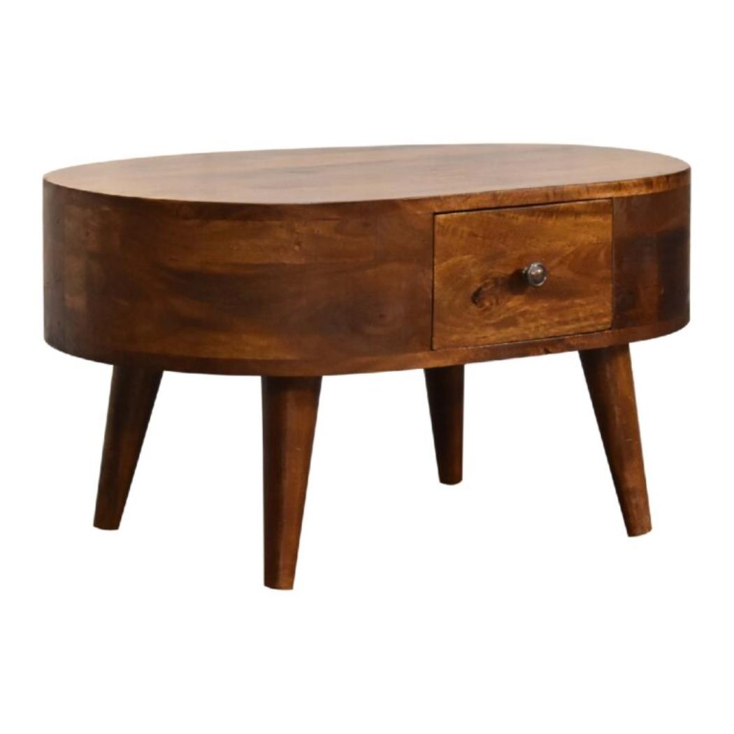 Mini Rounded Coffee Table | Chestnut Finish | Soft-Edge Living Room Design