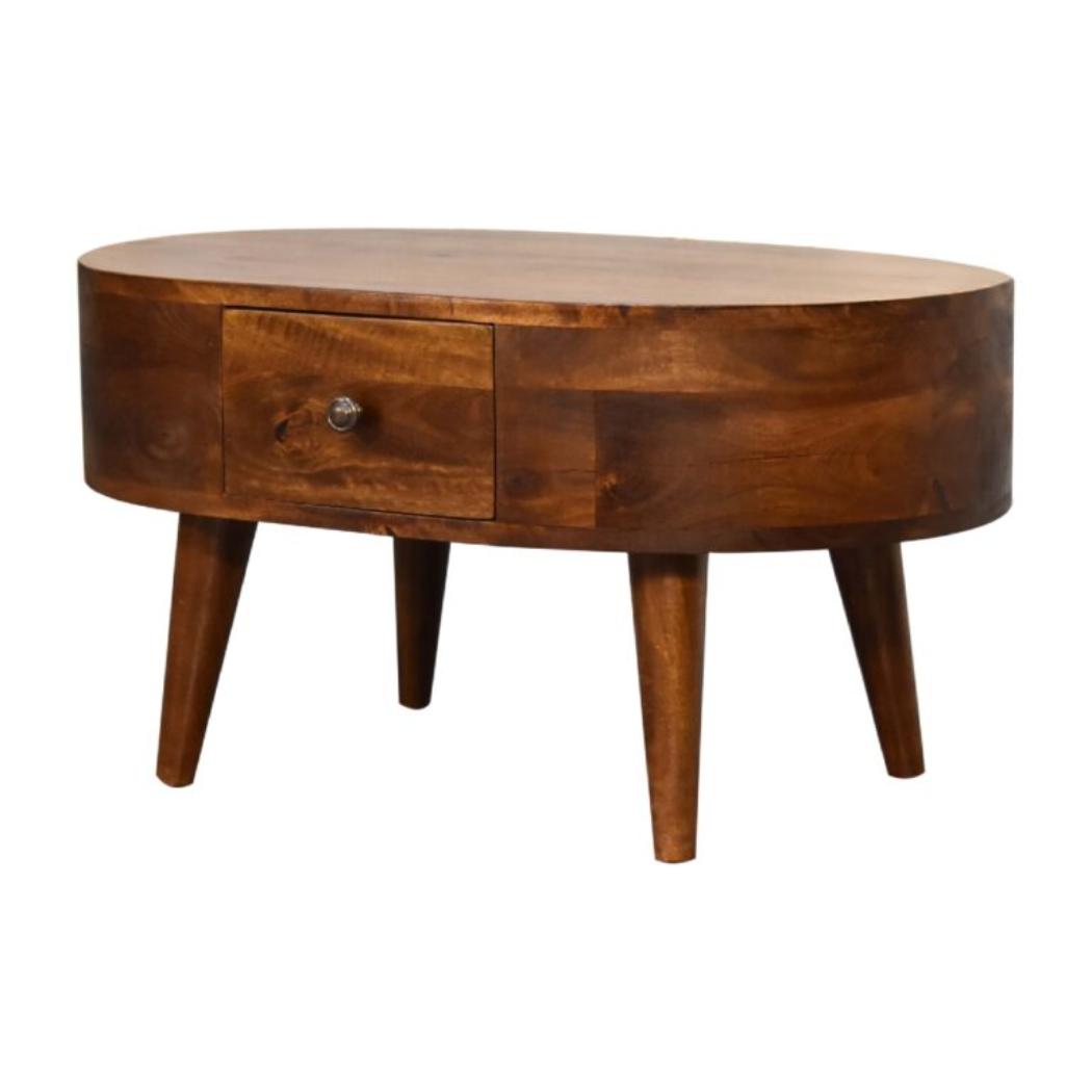 Mini Rounded Coffee Table | Chestnut Finish | Soft-Edge Living Room Design