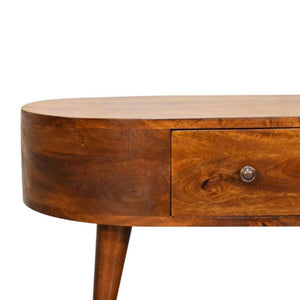 Mini Rounded Coffee Table | Chestnut Finish | Soft-Edge Living Room Design