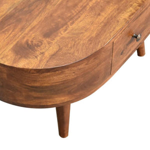 Mini Rounded Coffee Table | Chestnut Finish | Soft-Edge Living Room Design
