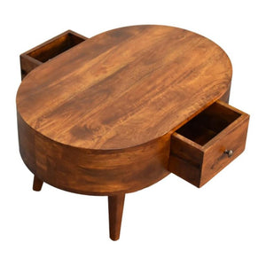 Mini Rounded Coffee Table | Chestnut Finish | Soft-Edge Living Room Design
