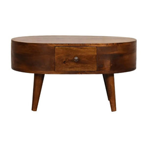 Mini Rounded Coffee Table | Chestnut Finish | Soft-Edge Living Room Design