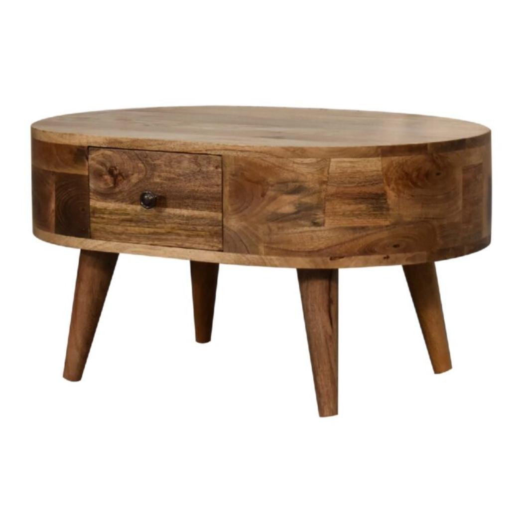 Mini Rounded Coffee Table | Oak Finish | Soft-Edge Living Room Design