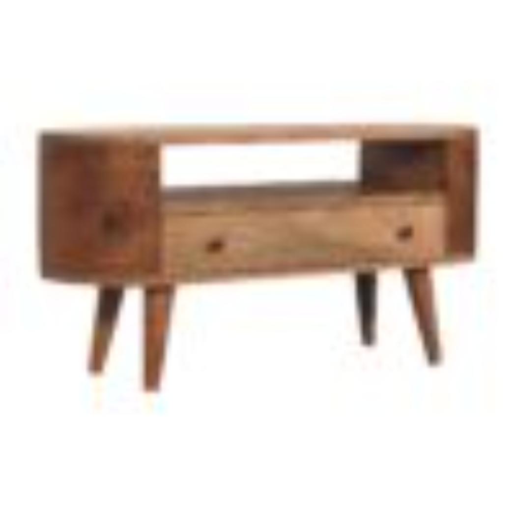 Mini Rounded Entertainment Unit | Compact Media Storage | Soft-Edge Design