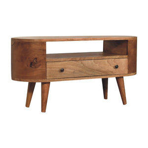 Mini Rounded Entertainment Unit | Compact Media Storage | Soft-Edge Design