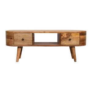 Mini Rounded Entertainment Unit | Dual Drawer Storage | Compact Media Console