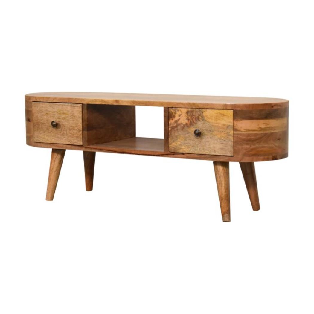 Mini Rounded Entertainment Unit | Dual Drawer Storage | Compact Media Console
