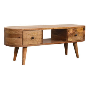 Mini Rounded Entertainment Unit | Dual Drawer Storage | Compact Media Console