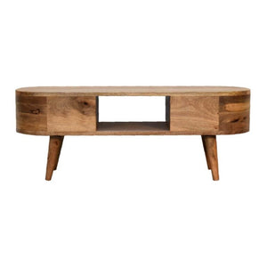 Mini Rounded Entertainment Unit | Dual Drawer Storage | Compact Media Console