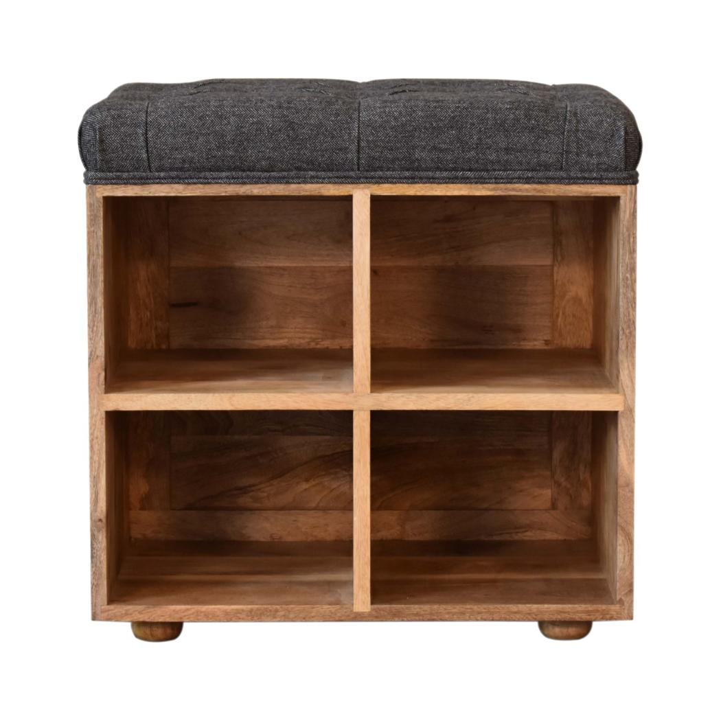 Mini Shoe Storage Footstool | Black Finish | Dual-Purpose Seating