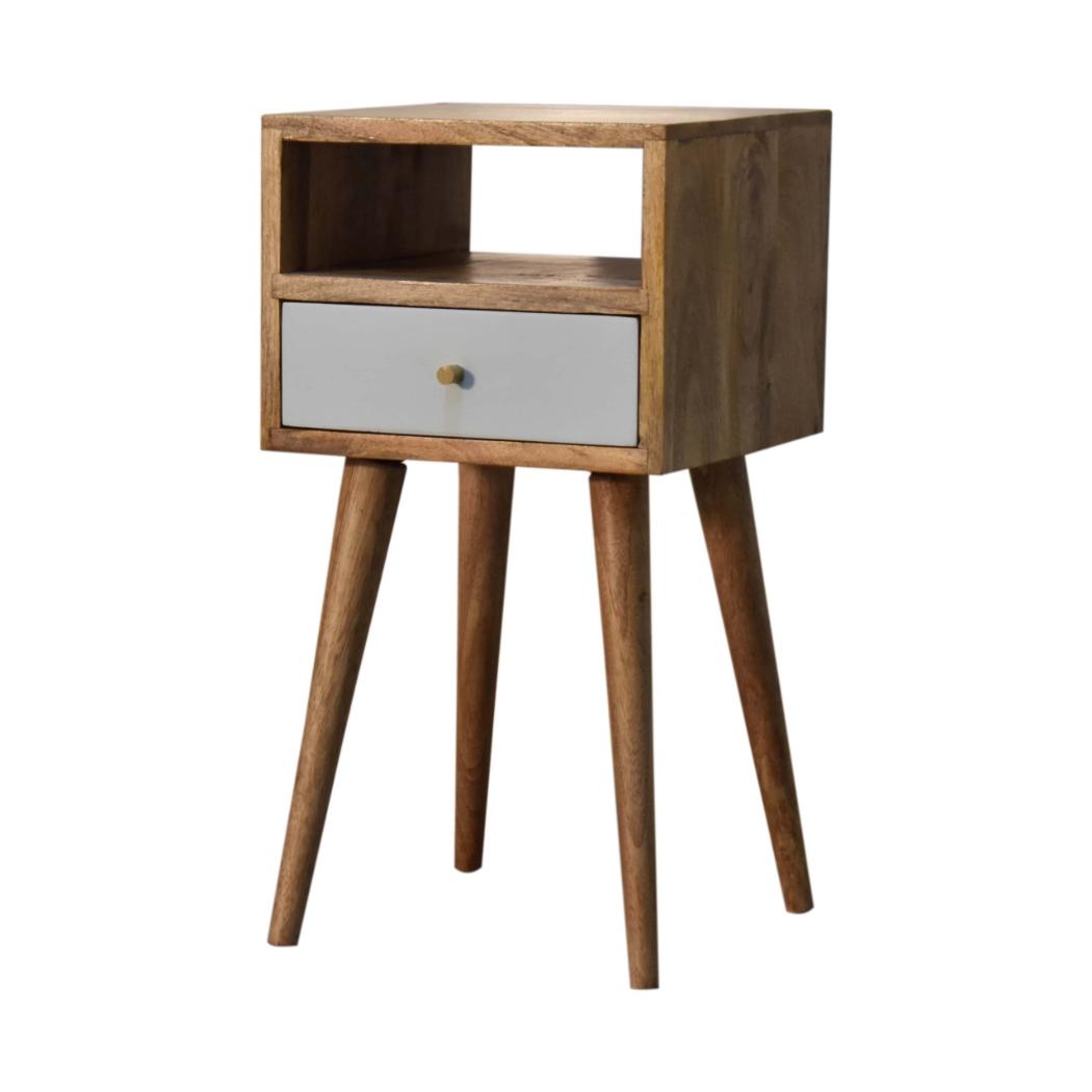 Mini Sky Blue Open-Shelf Bedside Table | Solid Mango Wood | Oak Finish | 1 Drawer