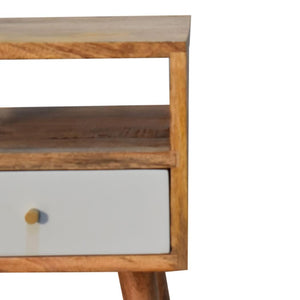 Mini Sky Blue Open-Shelf Bedside Table | Solid Mango Wood | Oak Finish | 1 Drawer