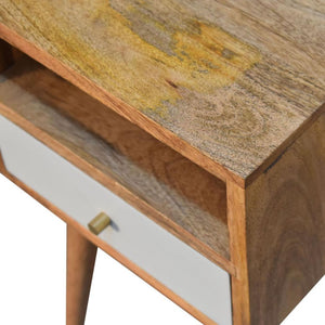 Mini Sky Blue Open-Shelf Bedside Table | Solid Mango Wood | Oak Finish | 1 Drawer