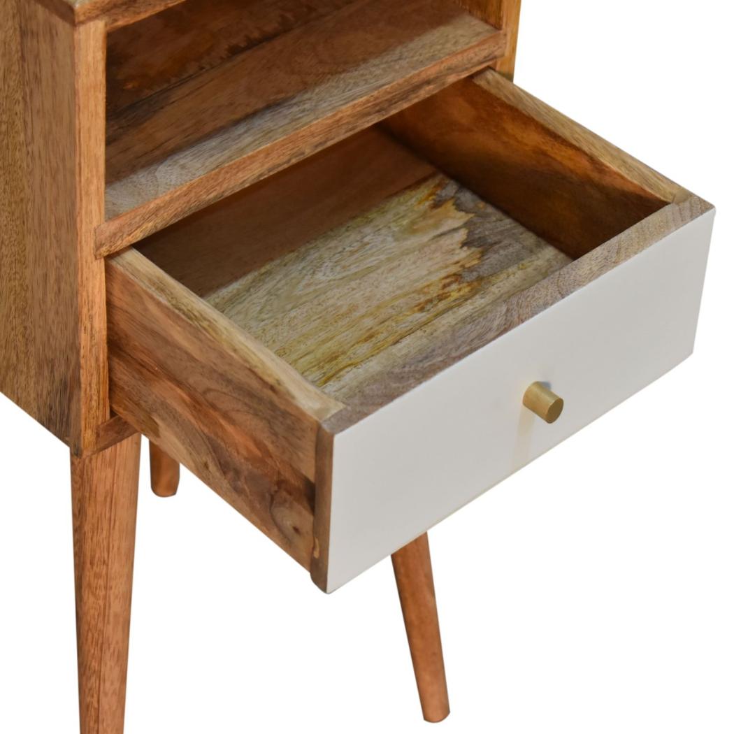 Mini Sky Blue Open-Shelf Bedside Table | Solid Mango Wood | Oak Finish | 1 Drawer
