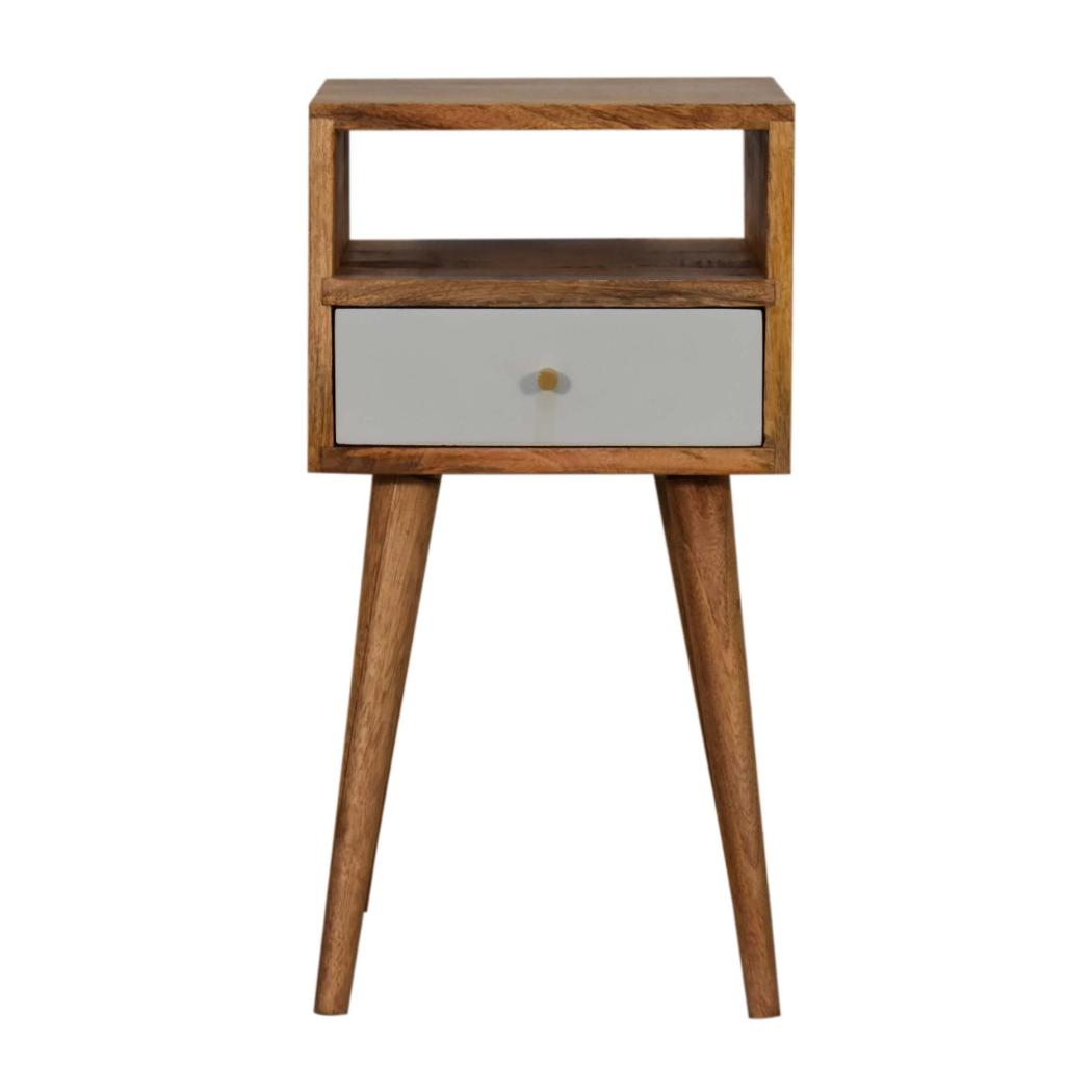 Mini Sky Blue Open-Shelf Bedside Table | Solid Mango Wood | Oak Finish | 1 Drawer