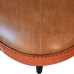 Mixed Durrie & Leather Footstool | Textured Upholstery | Artisan Accent Seating
