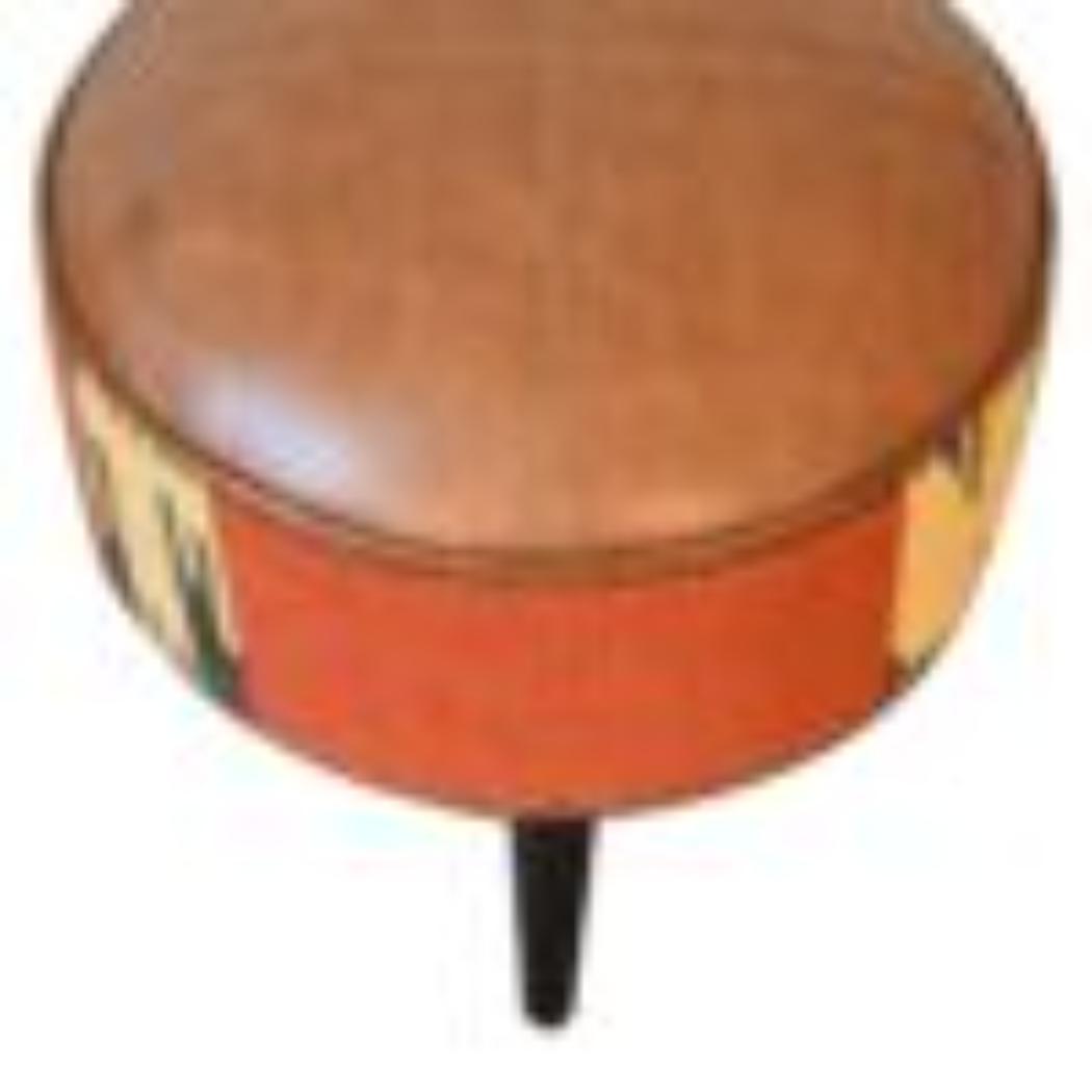 Mixed Durrie & Leather Footstool | Textured Upholstery | Artisan Accent Seating