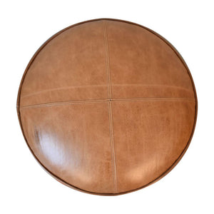 Mixed Durrie & Leather Footstool | Textured Upholstery | Artisan Accent Seating