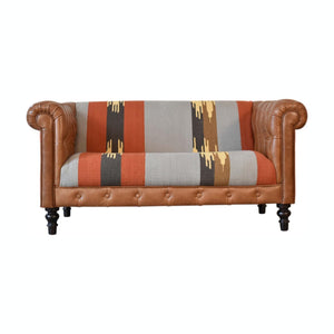 Mixed Durrie & Leather Sofa | Textured Upholstery | Artisan Living Room Seating