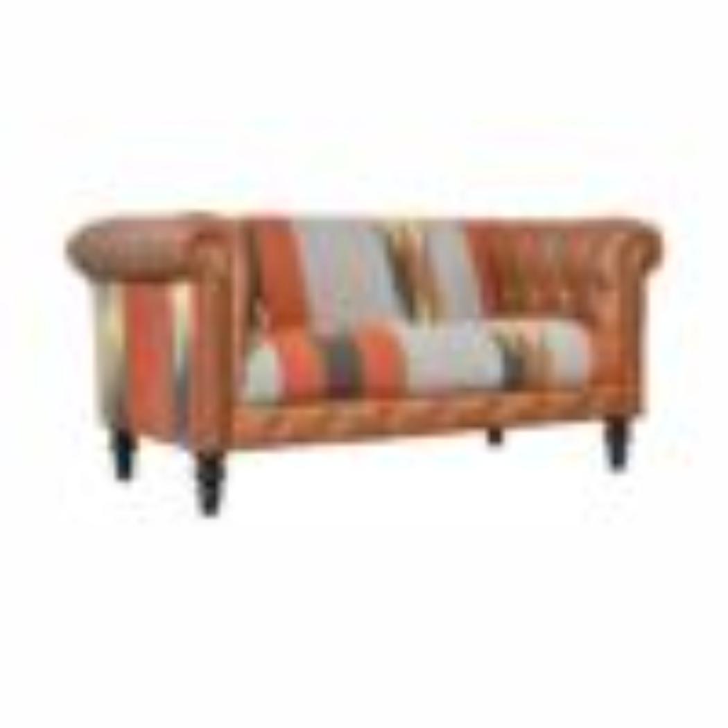 Mixed Durrie & Leather Sofa | Textured Upholstery | Artisan Living Room Seating